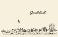 Sketch Jeddah skyline vector illustration drawn