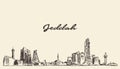 Sketch Jeddah skyline vector illustration drawn