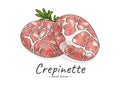 Sketch juicy meat cutlet crepinette wrapped in caul fat Royalty Free Stock Photo