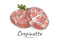 Sketch juicy meat cutlet crepinette wrapped in caul fat