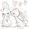 Sketch with kissing cute hares