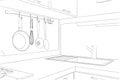 Sketch of kitchen corner with utensils