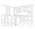 Sketch of kitchen interior Royalty Free Stock Photo
