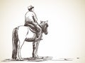 Sketch of kyrgyz man sitting on horse, Hand drawn