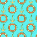 Sketch life bouy and anchor in vintage style Royalty Free Stock Photo