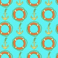 Sketch life bouy and anchor in vintage style Royalty Free Stock Photo