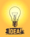 Sketch light bulb. New business and creative idea vector concept with hand drawn lamp Royalty Free Stock Photo