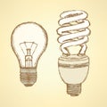 Sketch light bulbs in vintage style Royalty Free Stock Photo