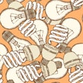 Sketch light bulbs in vintage style Royalty Free Stock Photo
