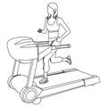 Line art of faceless girl running on the treadmill