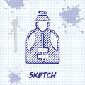 Sketch line Fisherman icon isolated on white background. Vector