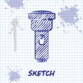 Sketch line Flashlight icon isolated on white background. Vector Illustration Royalty Free Stock Photo