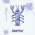 Sketch line Lobster icon isolated on white background. Vector.