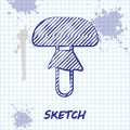 Sketch line Mushroom icon isolated on white background. Vector