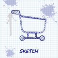 Sketch line Shopping cart icon isolated on white background. Food store, supermarket. Vector Illustration Royalty Free Stock Photo