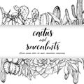 Sketch linear cactus ans succulents