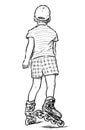 Sketch of little boy riding on roller skates