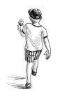 Sketch of a little boy walking with an ice cream Royalty Free Stock Photo