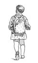 Sketch of a little girl going to school