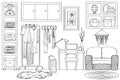Sketch of living wardrobe room interior, Black and white Royalty Free Stock Photo