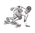 Sketch of Longboarder, sport and active lifestyle. Longboarder hand drawn isolated on white background