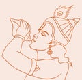 Sketch of Lord Krishna and design elements illustration Royalty Free Stock Photo