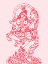 Sketch of Lord Krishna and Goddess Radha Outline Editable Illustration