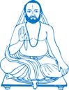 Sketch of Lord Sri Raghavendra Swamy or Guru Rayaru Outline Vector Editable Illustration Royalty Free Stock Photo