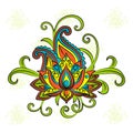 Sketch of a lotus on a white background.Vector ornamental Lotus, ethnic zentangled henna tattoo