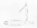 Sketch of lying human body and zombie by pencil