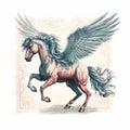 Majestic Winged Horse: Hand Drawn Image With Realistic Color Schemes