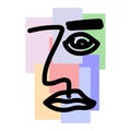 Sketch of male portrait on colored geometric background. Abstract facial features of man drawn by hand. Vector illustration.