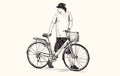 Sketch of a man and bicycle, free hand drawing, vector