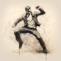 Dynamic Street Dance: Aggressive Digital Illustration Of A Man In Action