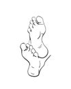 Sketch of man`s bare feet soles, Hand drawn vector linear
