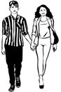 Sketch of man and woman walking hand in handm