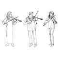 Sketch of man and women playing the violins Royalty Free Stock Photo