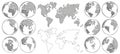 Sketch map. Hand drawn earth globe, drawing world maps and globes sketches isolated vector illustration Royalty Free Stock Photo