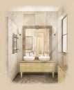 Sketch of marble bathroom. 3d render illustration