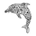 Sketch of marine life in the form of Dolphin isolated on white background. Hand drawn marine set. Doodle set Royalty Free Stock Photo