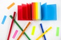 Sketch markers on the colorful paper background, paper board and empty space for text