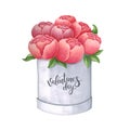 Sketch markers peony in a box for Valentine`s day. Sketch done i