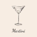 Sketch Martini Cocktails with Olives Vector Hand Drawn Illustration Royalty Free Stock Photo