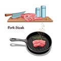 Sketch Meat Steak Cooking Template