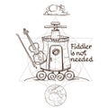 Sketch of the mechanism of fiction in the style of steampunk or Postapokaliptika. Imaginary space ship. Illustration for coloring Royalty Free Stock Photo