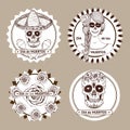 Sketch mexican dia de los muertos set of stickers