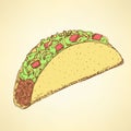 Sketch mexican taco in vintage style Royalty Free Stock Photo