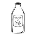 Sketch milk bottle. Vector illustration on white