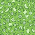 Sketch mixed tropical fruits seamless summer pattern background