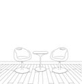 Sketch of modern interior table and chairs Royalty Free Stock Photo